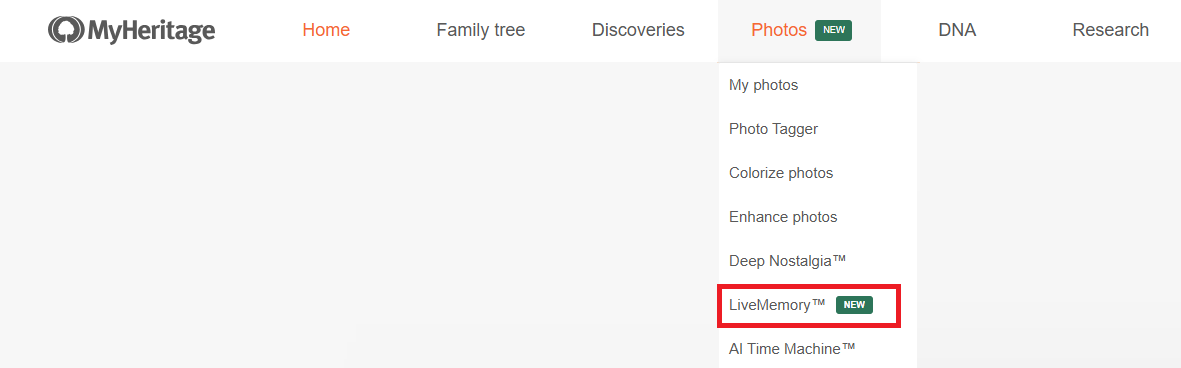 LiveMemory в разделе Фото на сайте MyHeritage